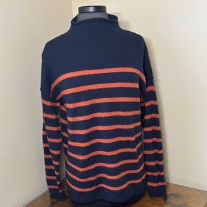 Madewell Navy and Orange Striped Women’s oversize  neck Sweater, medium, wool